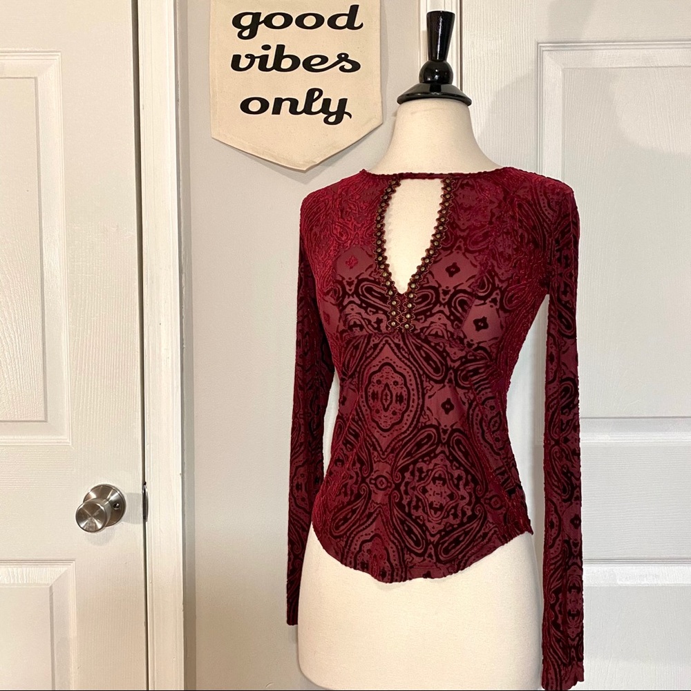 Free People Velvet Long Sleeve Top XS